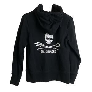 Sea Shepherd Jolly Roger Hoodie Sweatshirt Womens Medium Black Heavyweight Eco